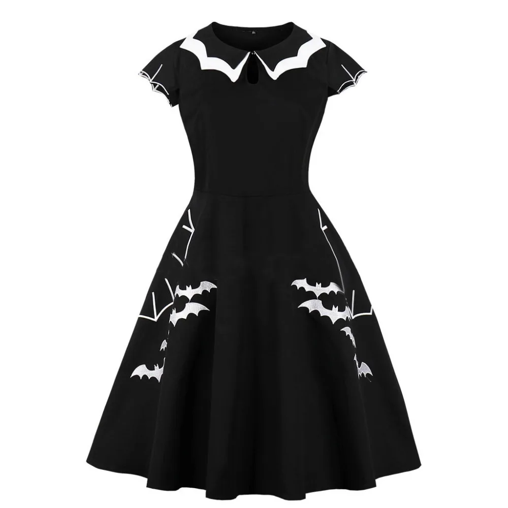 

Plus Size Retro Vintage Dresses 50s 60s Halloween Style Short Sleeve Patchwork Goth Party Lolita Dress Vestidos Big Size 4XL 5XL