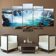 Холст домашний декор HD печатает плакат 5 шт. исландские картины Godafoss водопад пейзаж картины модульная настенная художественная рамка