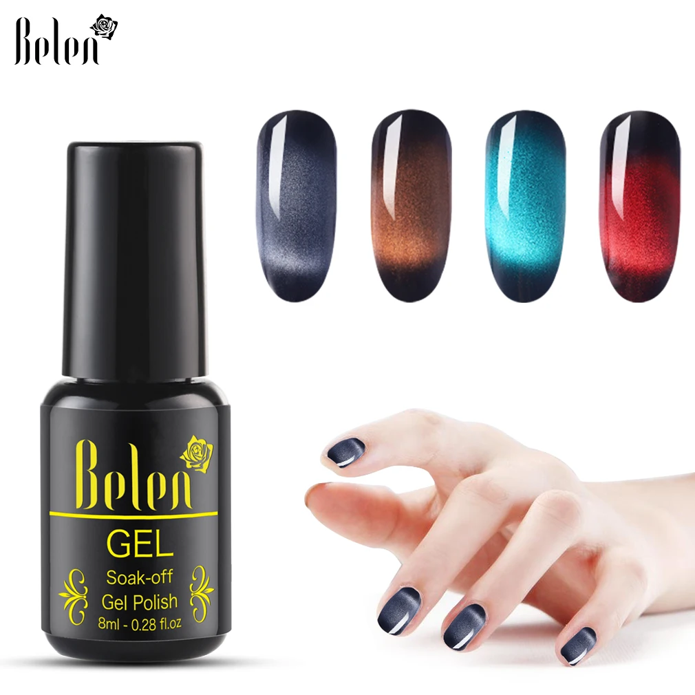 

Belen 8ml Chameleon 3D Cat Eye Gel Polish Magnet Varnishes Cat's Eye UV LED With Black Color Nail Art Soak Off Lacquer Hybrid