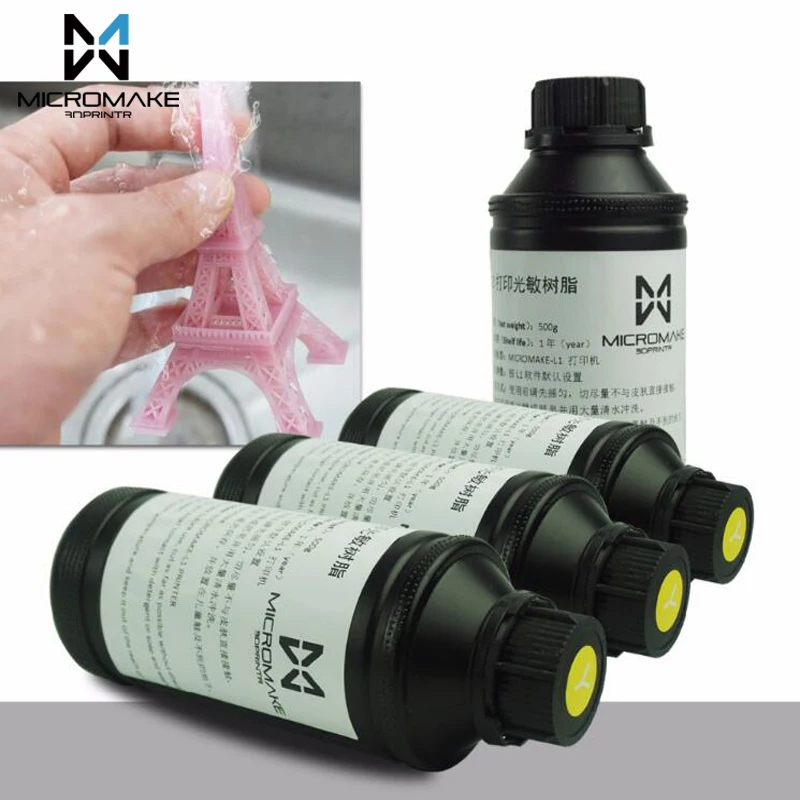 

Micromake 450nm UV Resin Water Washable Univeral Resin for DLP/LCD/SLA 3d printer 500ml/1000ml Jewelry Dentistry
