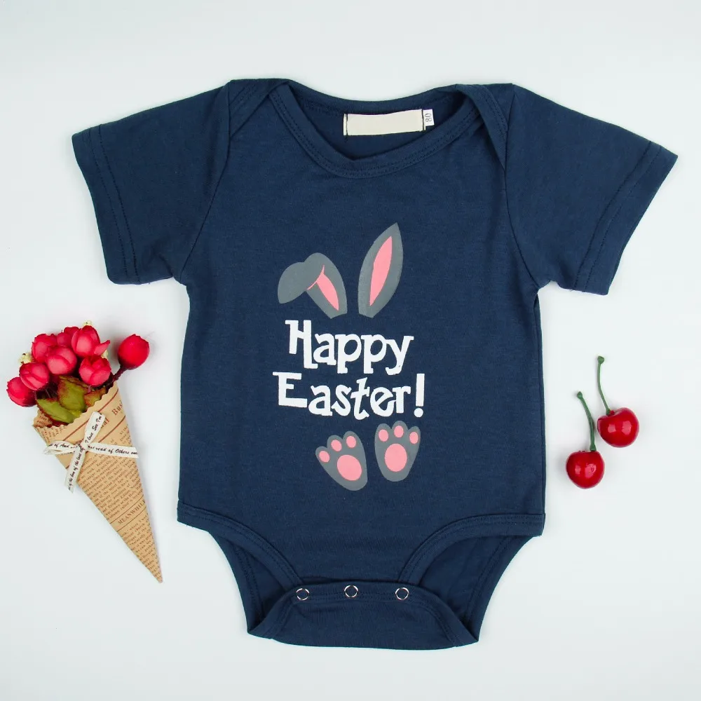 Newborn Baby Girl Boy Happy Easter Romper Summer Kids Baby Rabbit Print