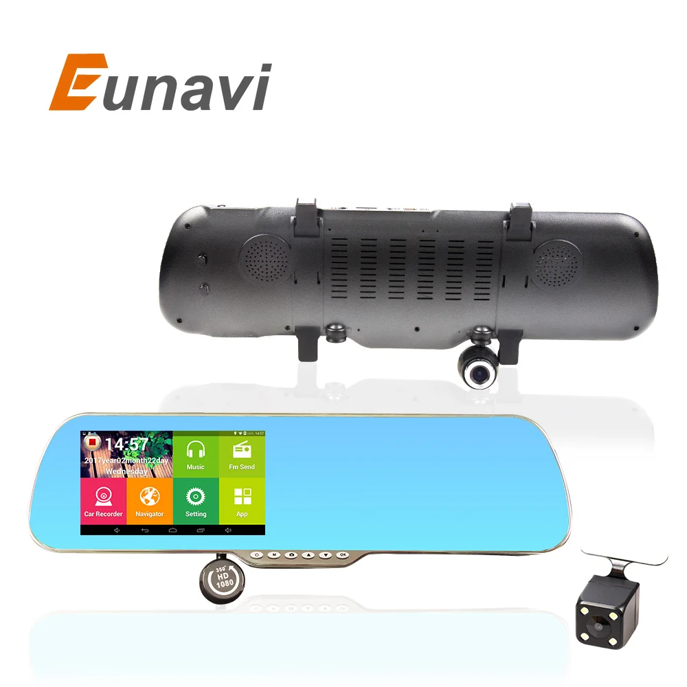 

Eunavi 2017 New 5" Car DVR GPS Navigation Wifi Android Full HD 1080P Car Camera Dual Lens Parking Rearview Mirror Camera Video R