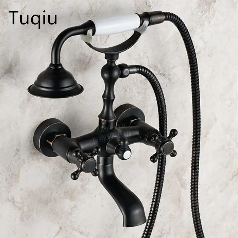 

New Arrivals Wall mounted antique black oil brushed bathtub faucet with hand shower bathroom shower faucets torneiras
