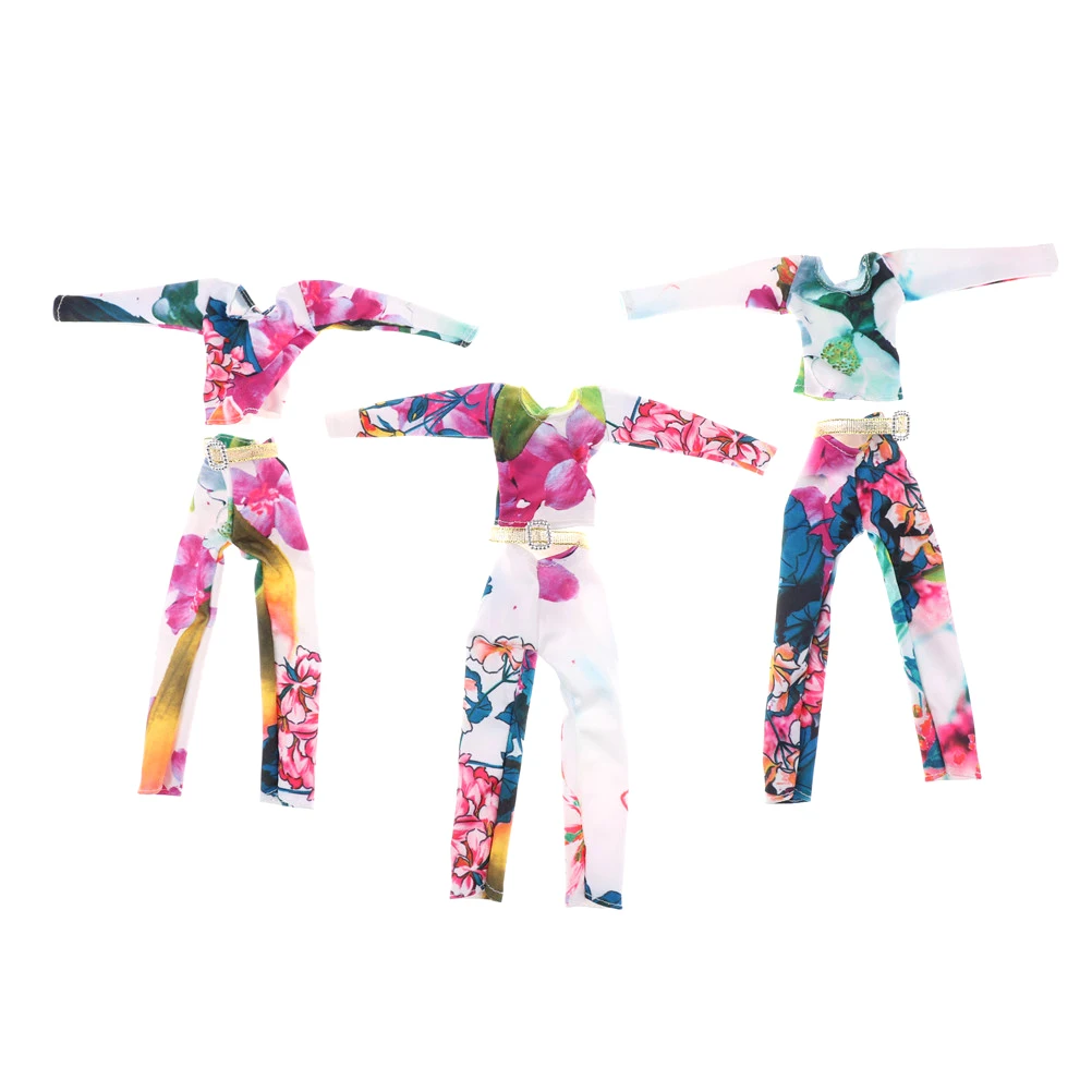 

1 Set Doll Outfit Print Flower Long Trousers + Tops Fashional Design Handmade Party Outfit For 28CM-30CM Doll Doll