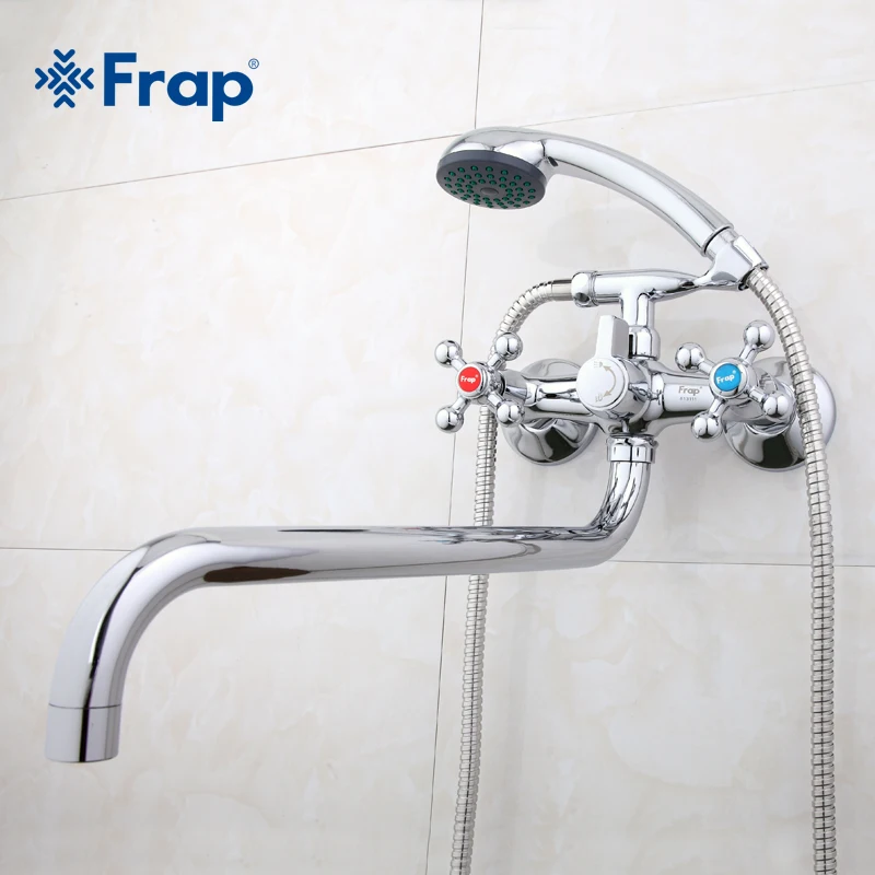 Günstige Frap Wand montiert Silber dusche set hand dusche badezimmer doppel griff dual loch dusche wasserhahn mit 36cm nase F2619 2