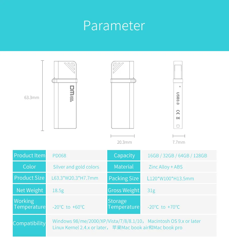 USB3.0 Flash drive высокоскоростной PD068 16 GB 32 ГБ, 64 ГБ и 128 ГБ 256 GB металла Скорость записи от 10 МБ-60 MB