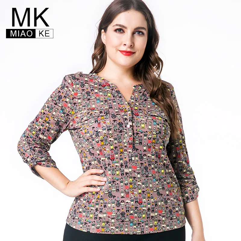 

MK 2019 womens Plus Size Print Short sleeve tops and blouses fashion ladies office lady Seven-quarter sleeve female t-shirts
