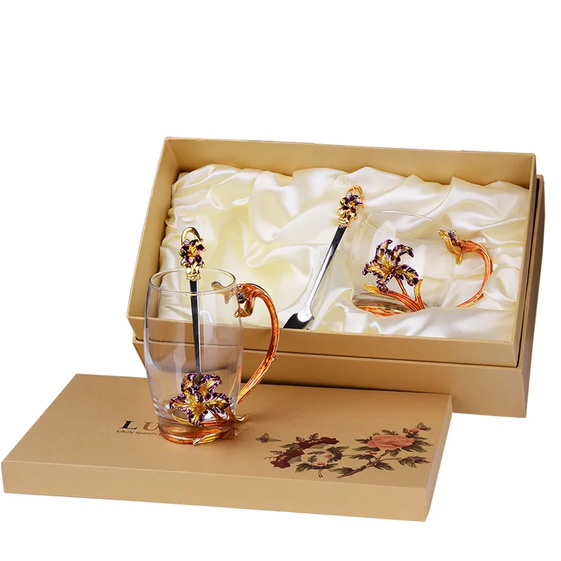 

European Creative Iris Enamel Tea Cup High-Grade Heat-Resistant Glass Coffee Mug Juice Cup