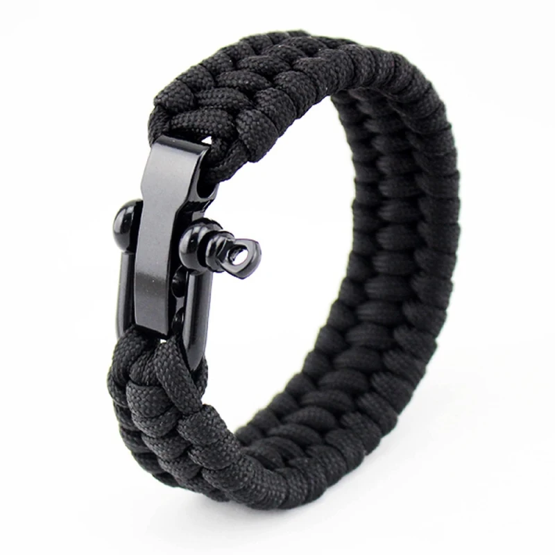 

Multi-functional Camping Hiking Climbing Bracelet Black Braided Rope Survival Stainless steel Charm Bracelet Men Women Jewelry