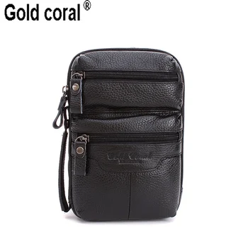 

Gold coral multifunctional genuine leather male waist pack genuine leather casual bag small messenger bag first layer of cowhide