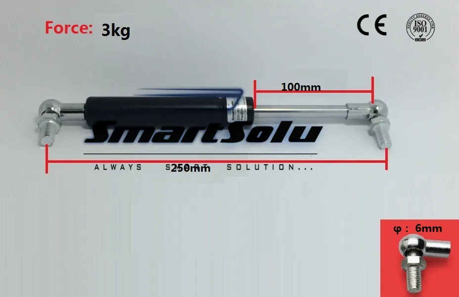 

Free Shipping 2pcs/lot 250mm X 100mm X 3kg 30N Force Ball Studs Lift Strut Automotive Gas Spring 10.47