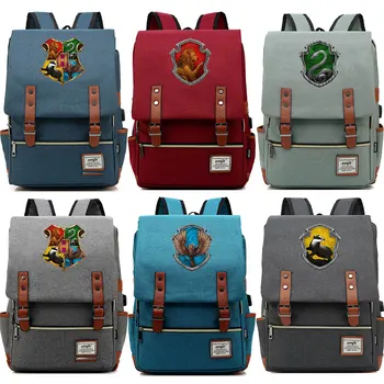 

Hot Shield Magic Shool Slytherin Gryffindor Hogwarts Boy Girl Student School bag Teenagers Women Bagpack Men USB Belt Backpack