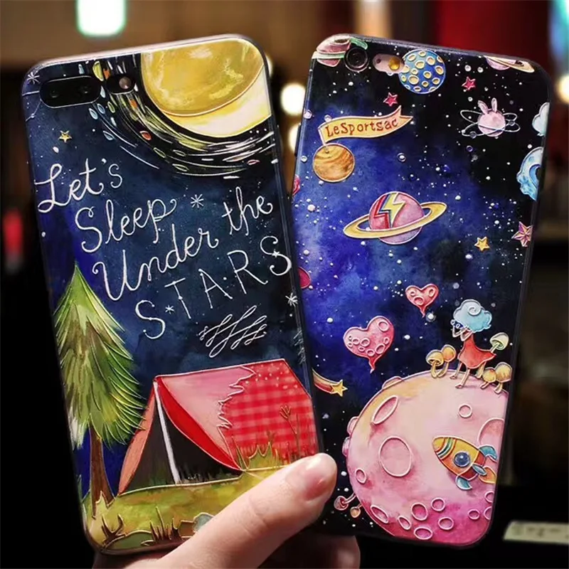 Kerzzil For iphone X 6S 7 8 Plus 3D Relief Phone Cases Starry Space Universe Soft silicon Case 6 Back Cover |