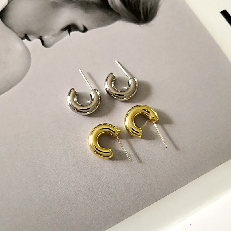 GHIDBK золотые серебряные полукольца, массивные серьги-кольца для женщин, минималистичные толстые твердые обручи, маленькие массивные серьги