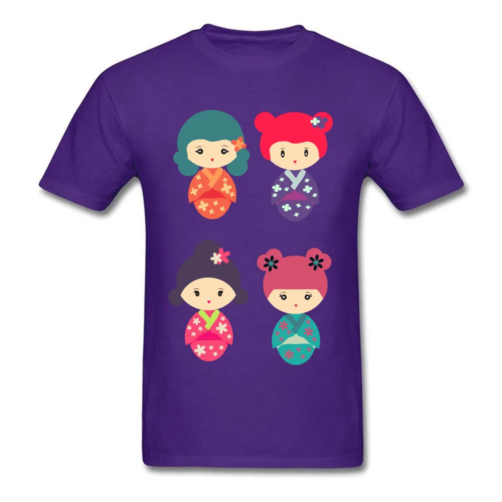 Kokeshi Design Short Sleeve Tops Shirts Lovers Day O Neck 100% Cotton Fabric Men T Shirts Design Sweatshirts Slim Fit Kokeshi purple