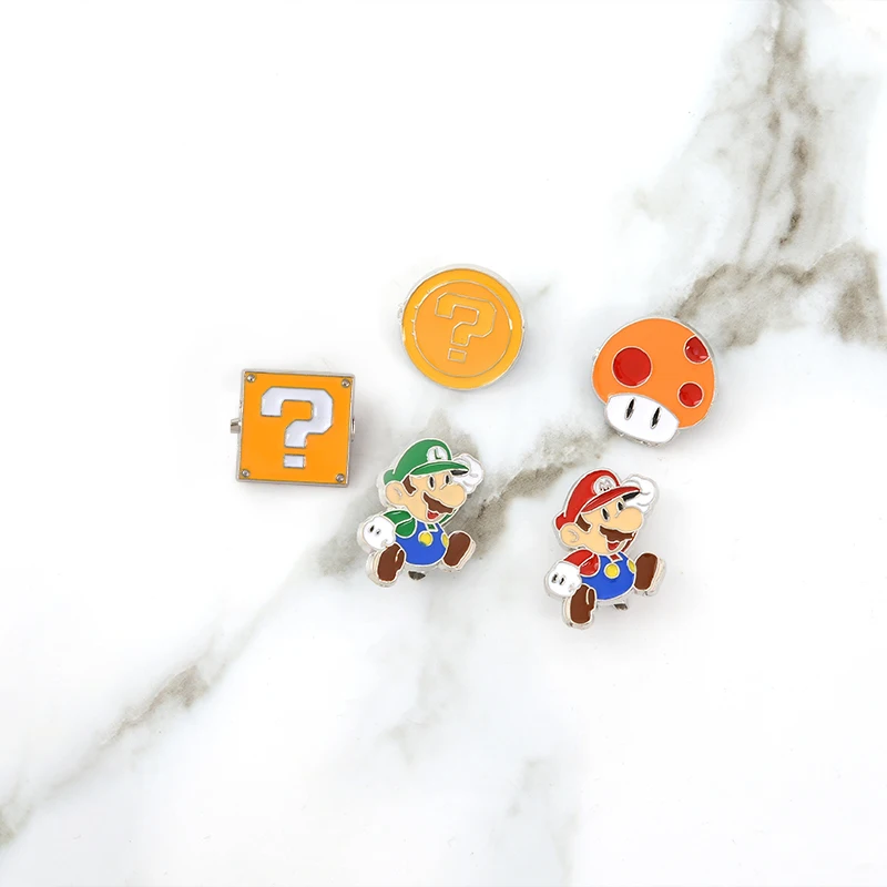 

Super Mario Soft Enamel Brooches Mario Luigi Toad Coin Pins for clothes Bag Hat Badge Nostalgic Game Jewelry Gift for Friends