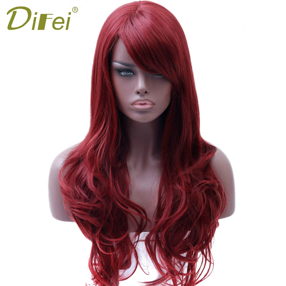 

DIFEI Long Red Wig Wavy synthetic Wigs for Black Women Side Part Heat Resistant Wig Red Cosplay Wig