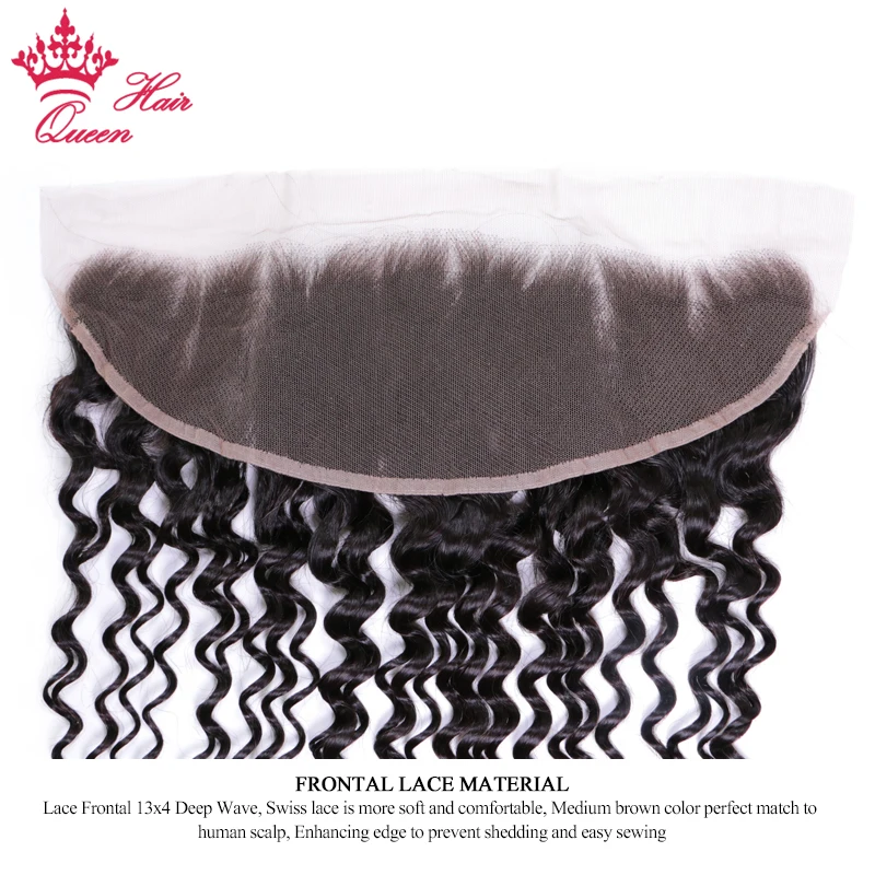 Queen Hair Products 13x4 Lace Frontal Brazilian Deep Wave Human Hair Natural Color #1B Free Part Swiss Lace 10-20\