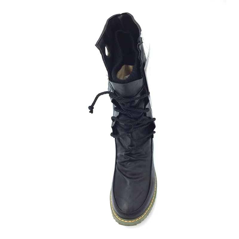 BONJOMARISA/женские мотоциклетные ботинки на меху зимняя обувь на плоской подошве со шнуровкой женские зимние ботинки до середины голени Дамская обувь Большие размеры 34-43
