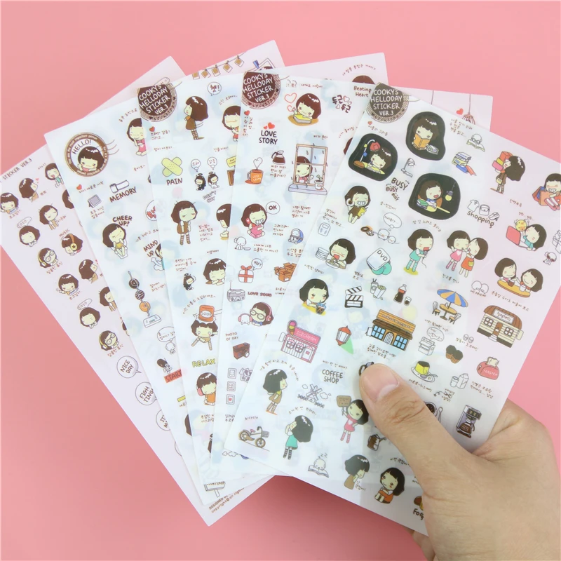 

5 PCS / Pack South Korea Vogue Niu Cute Girl Stickers Cute Diary Diy Decoration Stick A Sticker