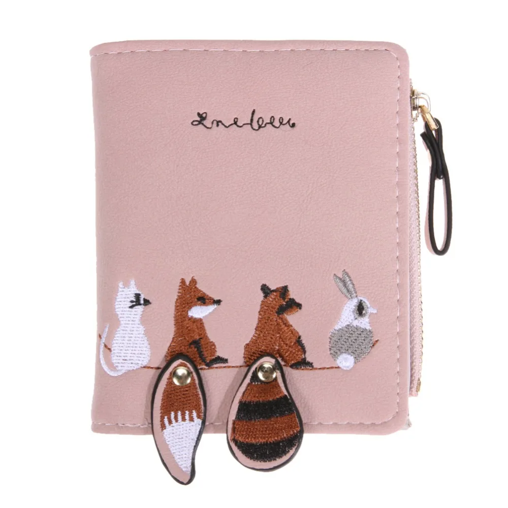 

Fox PU Women Short Wallet Cute Little Fresh Folding Mini Personality Zero Purse Women Small Clutch Female Purse Coin Card Holder
