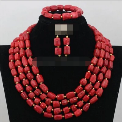 

charm Jew.656 Fashion Christmas Women Gold Plated Coral Necklace Wedding Party Jewelry Set