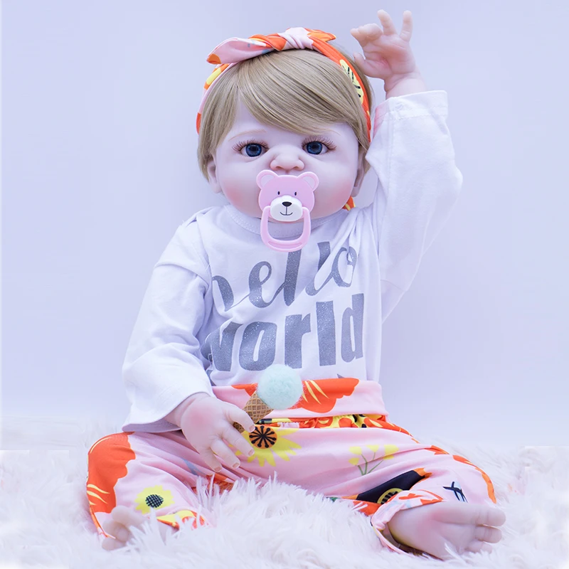 

55cm bebes Reborn Baby Dolls Alive Lifelike silicone girl Doll children Christmas gift with blue eyes blond hair reborn bath toy