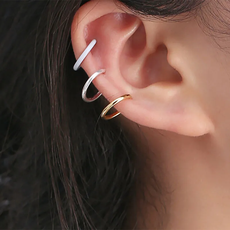 

2019 Fashion Small Hoops Circle Ear Clips No Pierced Earrings for Women Minimalist Punk Hoop Earrings Jewelry Gifts Wholesale