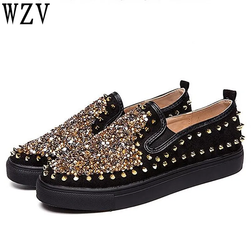 

New 2019 Fashion Women shoes rhinestone rivets casual shoes unisex loafers shoes Woman Ladies sneakers men shoes E524