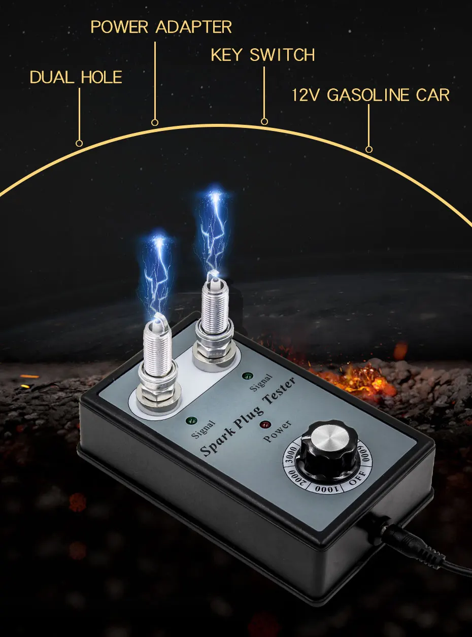 Автомобильный анализатор с двумя отверстиями, тестер свечей зажигания, тестеры зажигания, автомобильный диагностический сканер для 12 В, бензиновый штекер для автомобиля, анализатор