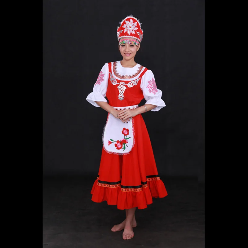 Высокое качество, подгонянные русские национальные костюмы для женщин, русские красные танцевальные платья с головным убором для взрослых или детей, дропшиппинг