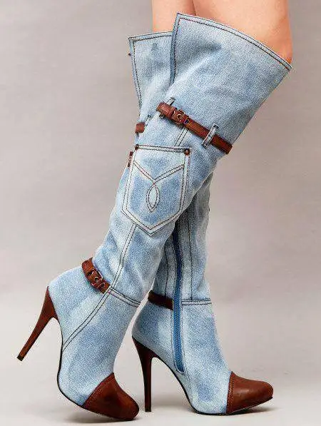 light blue denim heels