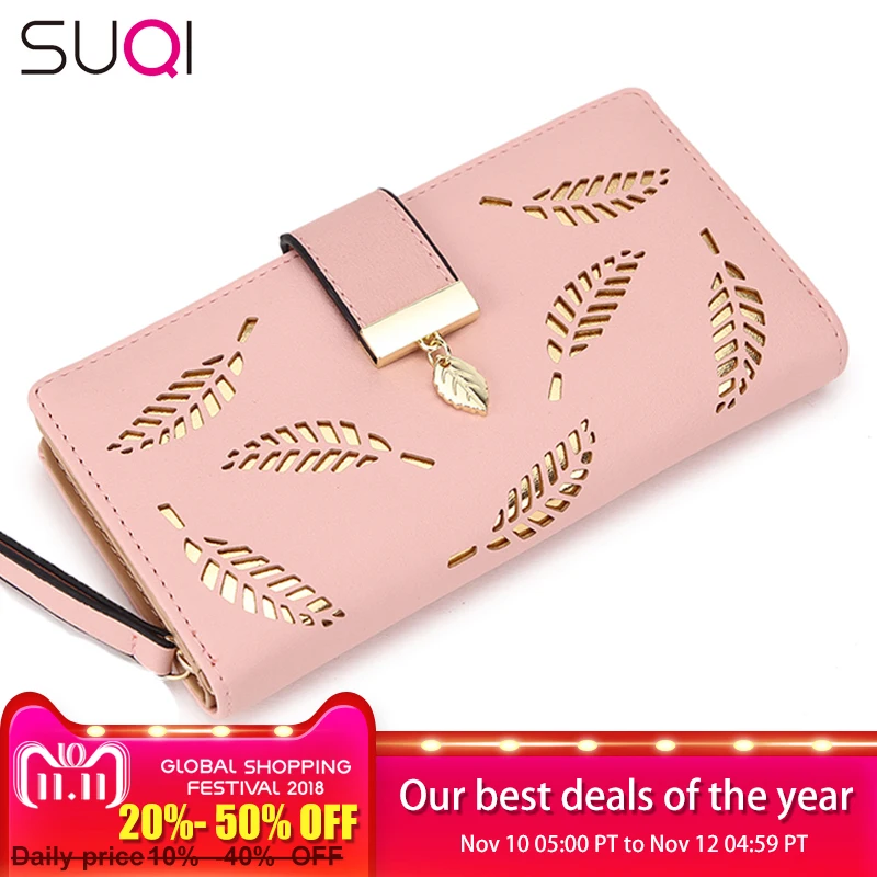2018 Women Wallet Purse Female Long Wallet Gold Hollow Leaves Pouch Handbag For Women Coin Purse Card Holders Portefeuille Femme