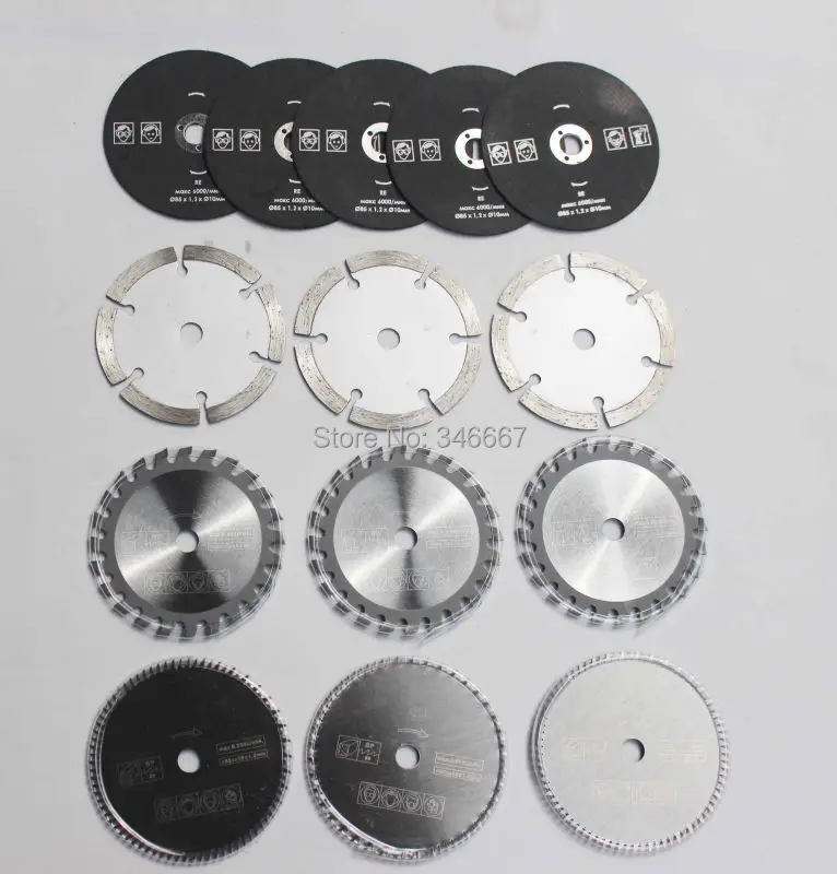 

new ! 14 pcs mini saw accessories 5 pcs Resin grinding wheel +3 pcs 36teeth blade+3 pcs 80 teeth   blade + 3pcs Large diamond