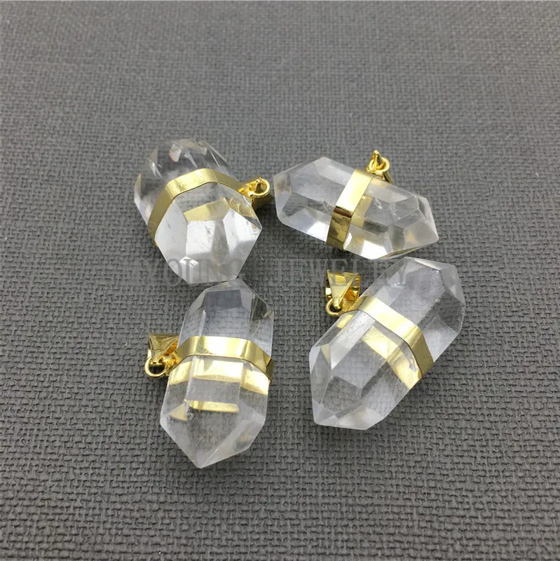MY0044 ( Crystal Quartz Nugget Pendant petite double terminated point with gold electroplated)2