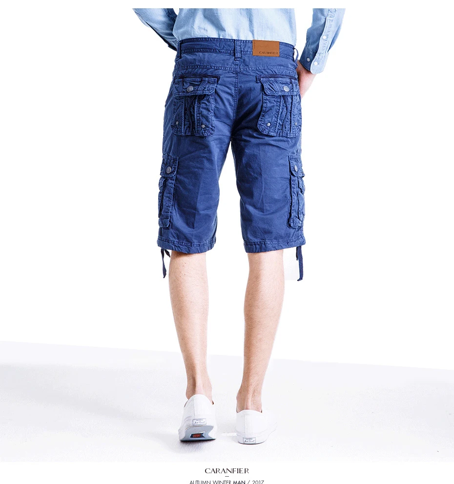 CARANFIER Для мужчин комбинезоны летние хлопчатобумажные шорты прямые мульти-карманы мужской шорты хлопок Повседневная Удобная хлопковая