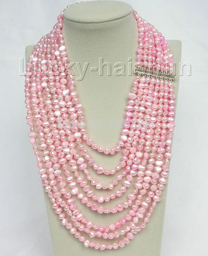 

lady's 17"-24" 8row baroque light pink freshwater pearls necklace