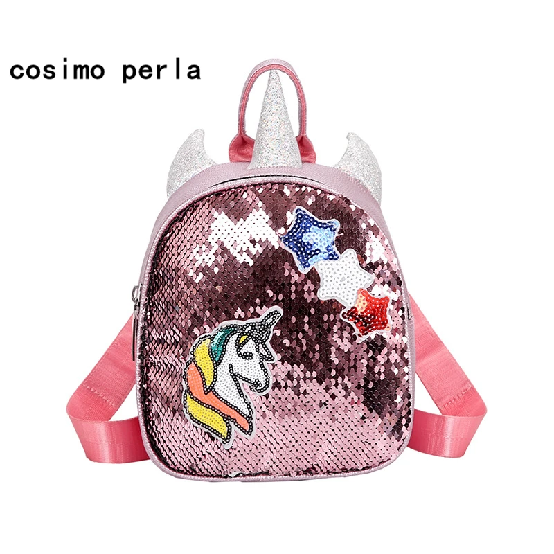 

New Glitter Unicorn Sequins Backpack for Cute Girls 2019 Korean Preppy Small PU Leather Bagpacks Shinny Star Bling Travel Bag