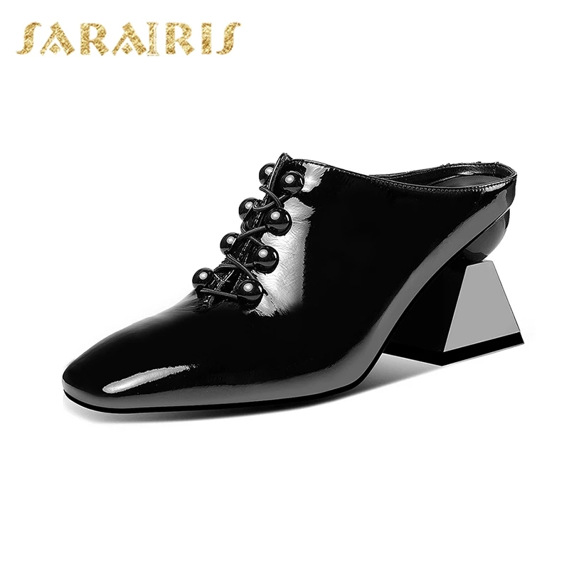 

Sarairis 2019 Fashion Hot Sale Square Elegant Pumps Woman Shoes Strange Style Slip On Summer Mule Shoes Woman Pumps Female