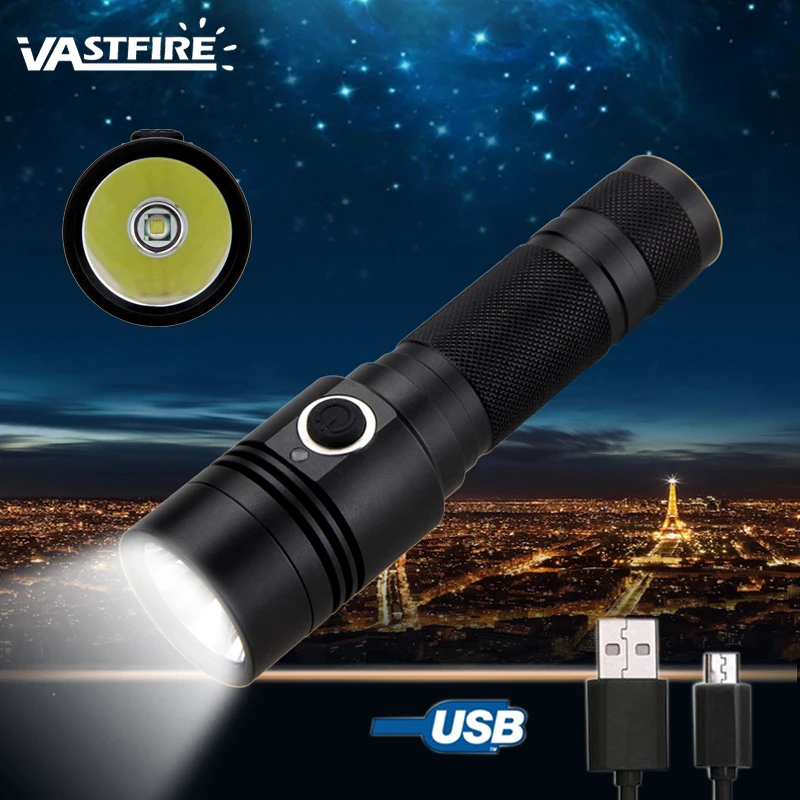 

10W 800 lumen T6 LED USB Rechargeable Military Hunting Flashlight IP65 Torch Camping Lamp 4 Modes High-Low-Strobe-sos