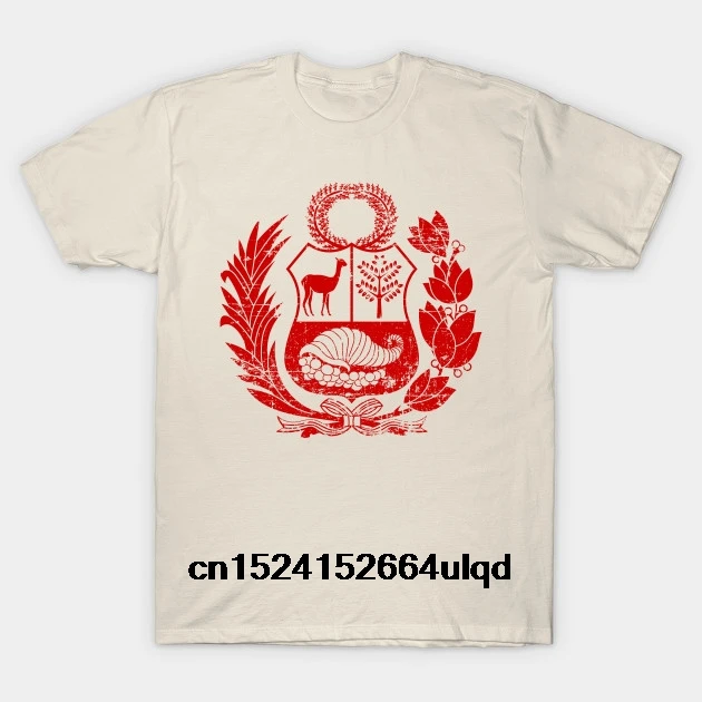 

100% Cotton O-neck Custom Printed Tshirt Men T shirt Peru - Coat of arms - Escudo Peruano - Red - Peru Women T-Shirt