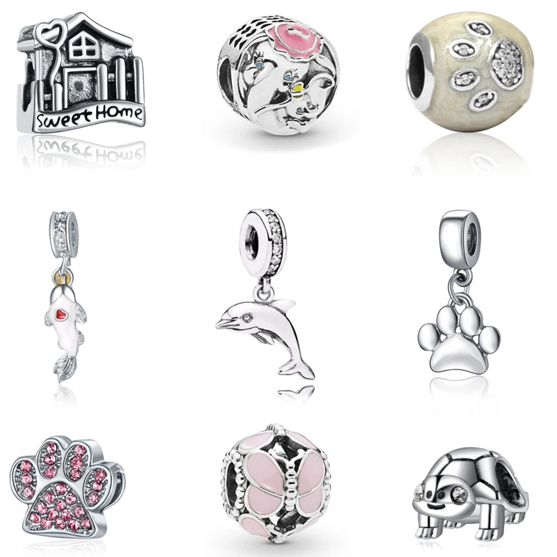 

Original cute animal Lovely owl Dolphin Turtle Paw Pendant Charm Silver Plated Beads Fit Pandora Bracelets & Bangles DIY Jewelry