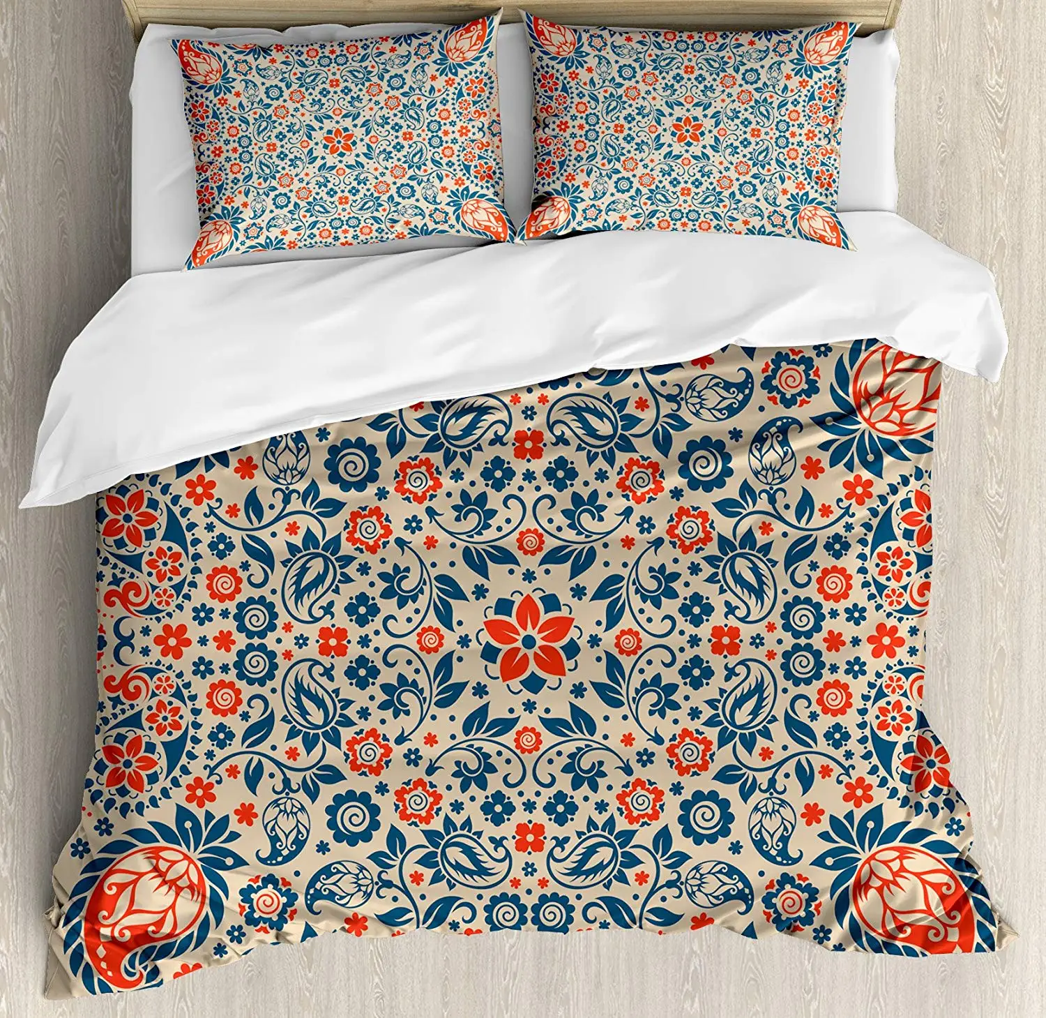 

Paisley Duvet Cover Set King Size Arabesque Floral Ornate Pattern Cultural Folk Persian Middle Eastern Bedding Set Orange