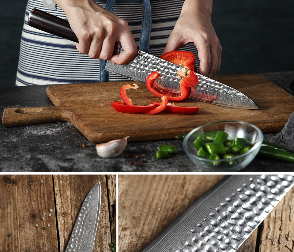 Высококачественные 9," дюймовые ножи повара VG 10 Дамасские Стальные Кухонные ножи очень острый нож для нарезания ножей Подарочная рукоятка ножа из черного дерева