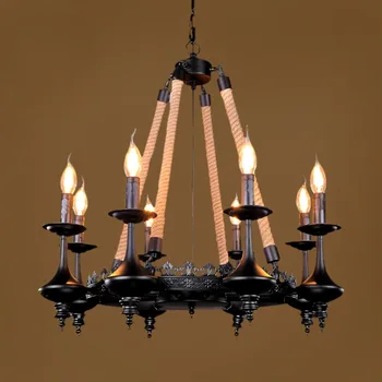 

Loft Style Nordic Retro Hanglamp Creative Pastoral Clothing Store Coffee Hall Rope Chandelier Vintage Industrial Lighting MING