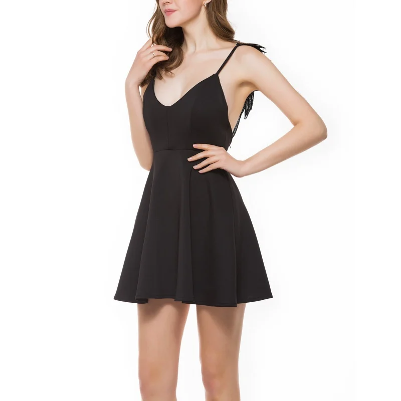 Summer Sexy Lady Feather Hollow Out Back Sexy Mini Dress High Waist V-neck Sleeveless A-line Dresses Vestidos Summer Sexy Lady Feather Hollow Out Back Sexy Mini Dress High Waist V-neck Sleeveless A-line Dresses Vestidos
