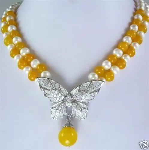 

Hot sale new Style >>>>>Charming! 2Rows 7-8mm White pearl + topaz necklace