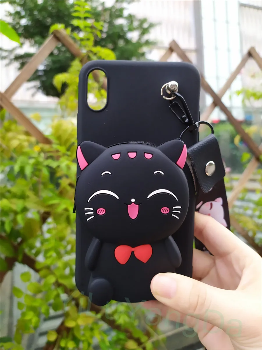 Stitch Minnie Cartoon Zipper Wallet Phone Case for Samsung Galaxy J4 J6 J8 A6 A7 A8 Plus A9 A9s A8s J2 Pro J4 A2 Core Cover - Цвет: Black Cat