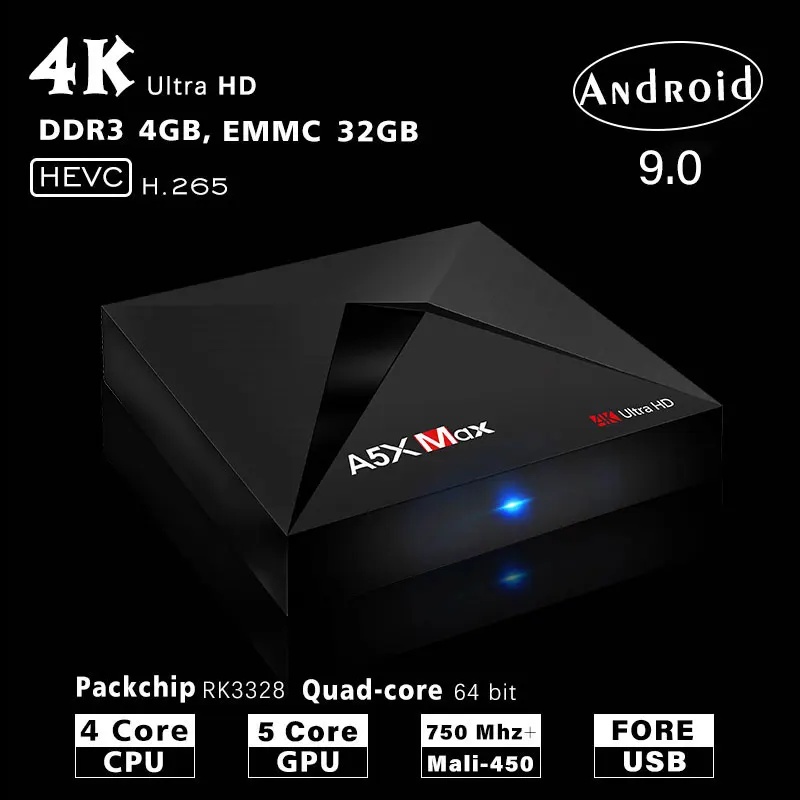 A5X ماكس 4 GB 32 GB مربع التلفزيون الذكية الروبوت 9.0 RK3328 رباعية النواة 2.4G WiFi BT4.0 UHD 100 M HD2.0 4 K مشغل الوسائط مجموعة أعلى مربع