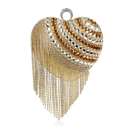 YM1160gold SEKUSA кольцо в форме сердца Алмазная вечерняя сумочка Рождественский подарок Сумочка с кристаллами и кисточками из бисера дневной клатч Сумочка вечерняя сумочка - Цвет: YM1160gold